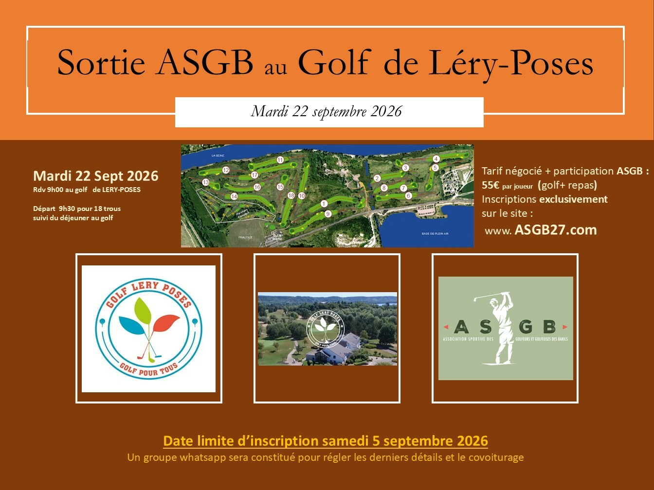 Sortie Golf de Léry-Poses mardi 22 septembre 2026