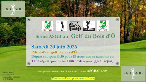 sortie golf du Bois d'Ô 20 juin 2026